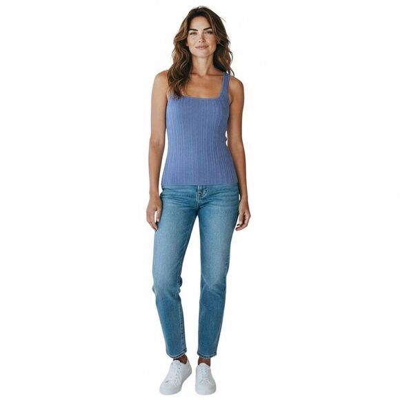 Banana Republic Factory Tops - Banana Republic Women's Blue Ribbed Tank Top Size S Square Neck